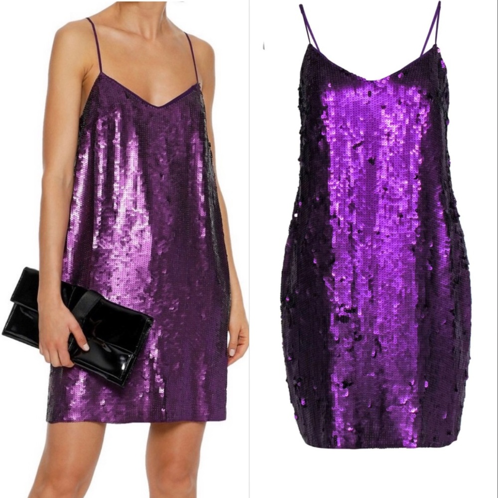 TIBI Sequined Silk Crepe de Chine Mini Slip Dress